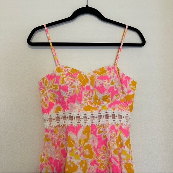 Lilly Pulitzer Lenore Dress Spaghetti Straps Size 2 Women’s Pink Orange Floral - Picture 6 of 11